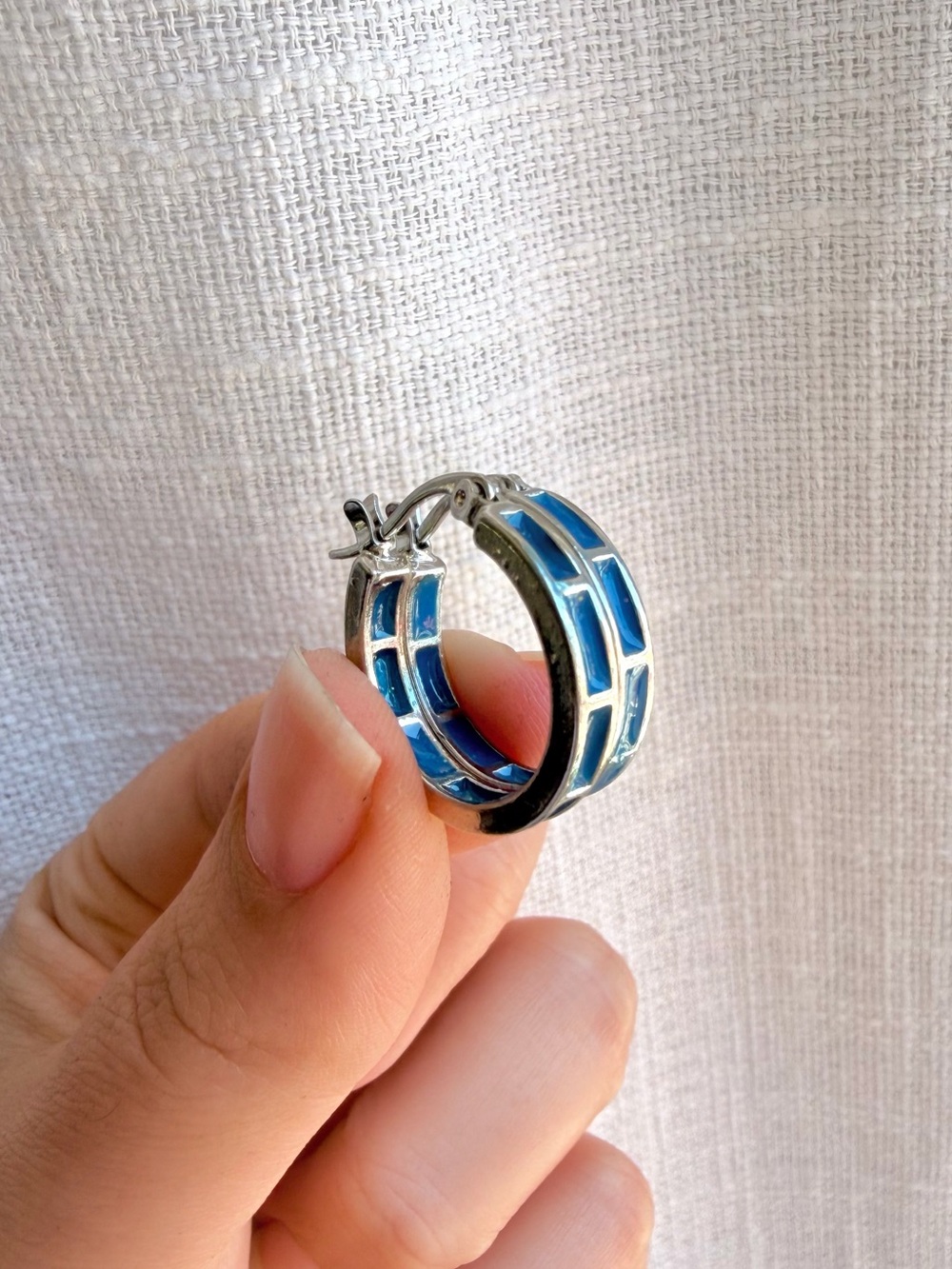 Blue Enamel Hoop Earrings - Women Jewelry